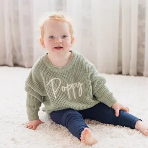 Personalised Chunky Knit Baby Jumper Sage