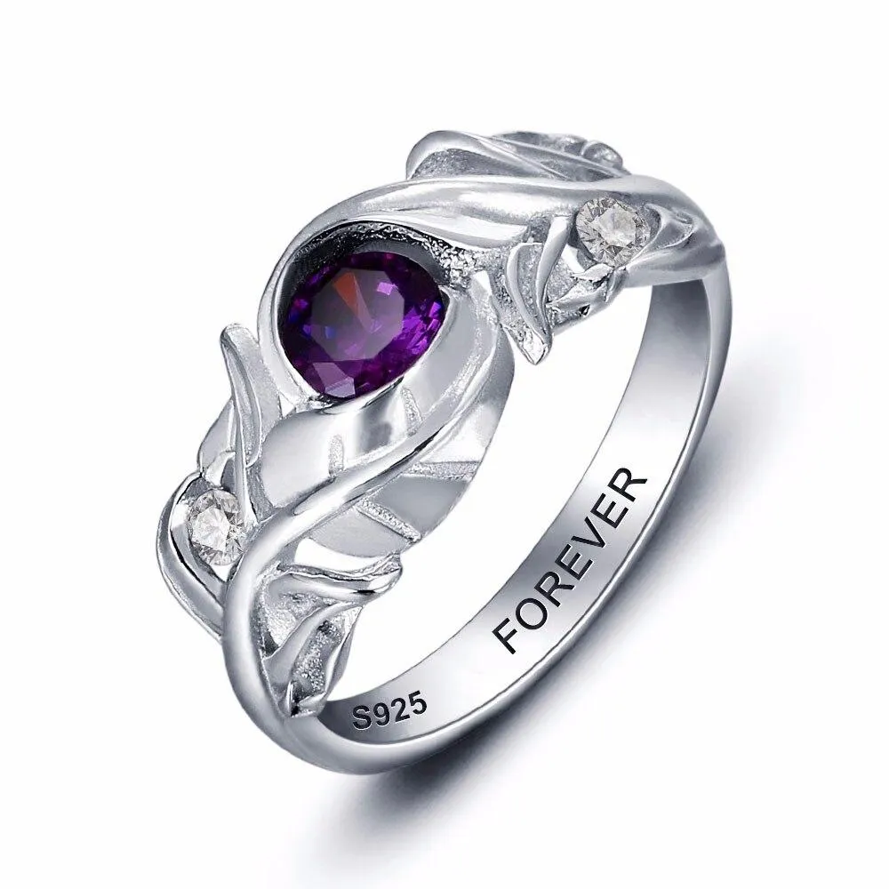 Personalized 925 Sterling Silver Leaf Rings for Women – Engraved Name – Custom Birthstone – Trendy Jewelry with Free Gift Box