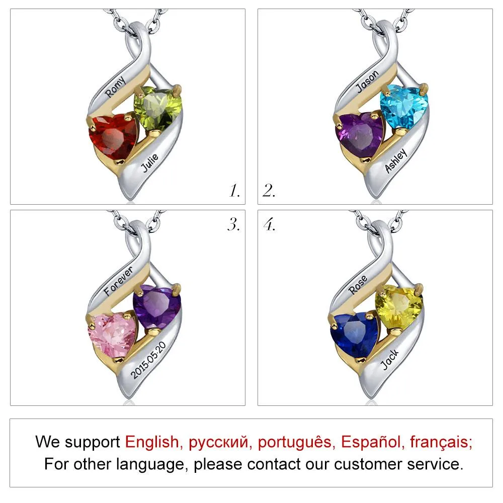 Personalized 925 Sterling Silver Necklace with 2 Birthstones, Trendy Name Engraved Women’s Pendant Necklace, Fashion Jewelry for Mother & Daughter
