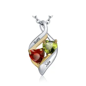 Personalized 925 Sterling Silver Necklace with 2 Birthstones, Trendy Name Engraved Women’s Pendant Necklace, Fashion Jewelry for Mother & Daughter