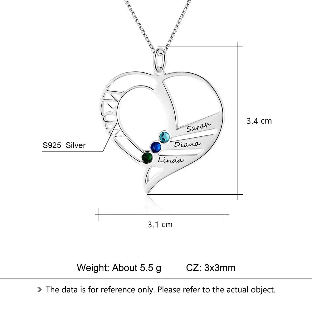Personalized 925 Sterling Silver Necklace with Mom Engraved Pendant, Customize Name & Birthstones, Trendy Jewelry for Women