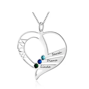 Personalized 925 Sterling Silver Necklace with Mom Engraved Pendant, Customize Name & Birthstones, Trendy Jewelry for Women