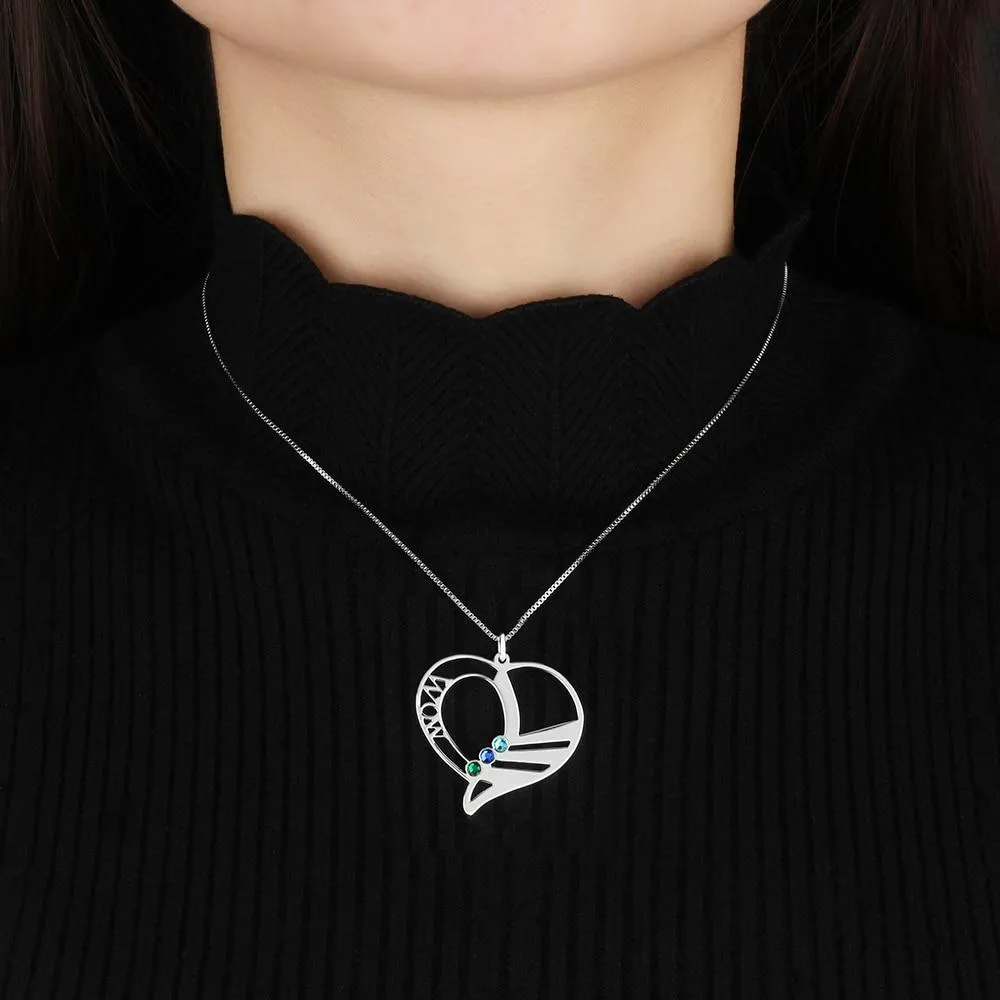 Personalized 925 Sterling Silver Necklace with Mom Engraved Pendant, Customize Name & Birthstones, Trendy Jewelry for Women