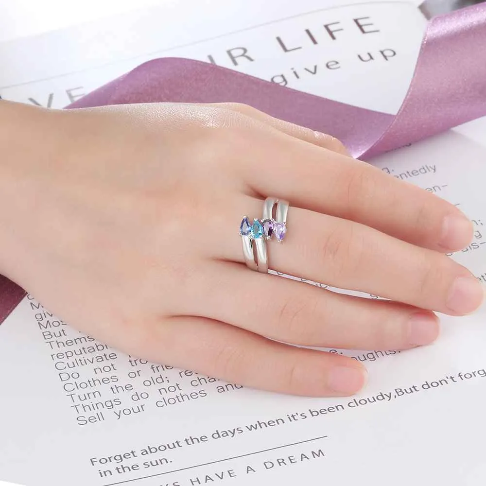 Personalized Gift for Friendship Engraved 4 Names Sister Birthstone Promise Rings 925 Sterling Silver Jewelry