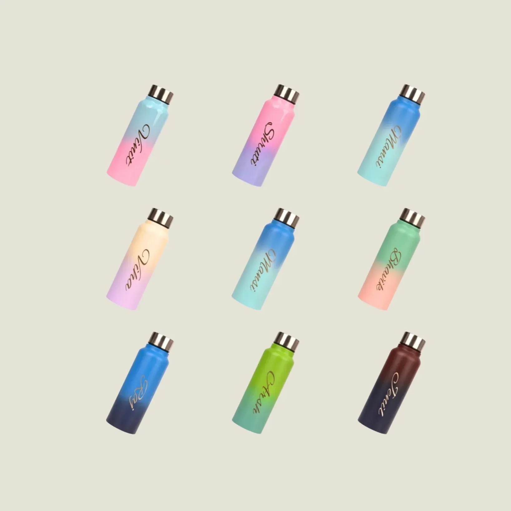 Personalized Multicolor Water Bottle - Rainbow 9