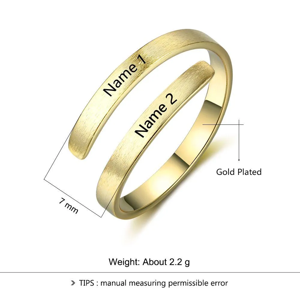 Personalized Stainless Steel Adjustable Rings for Women – 3 Colors Available – Custom Two Names – Trendy Anniversary Jewelry