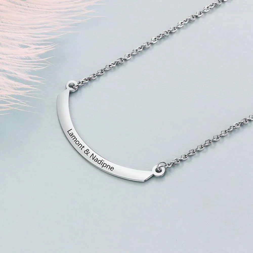 Personalized Stainless Steel Necklace with Semi-Arc Shape Engrave Name Pendant, Trendy Women’s Jewelry Gift