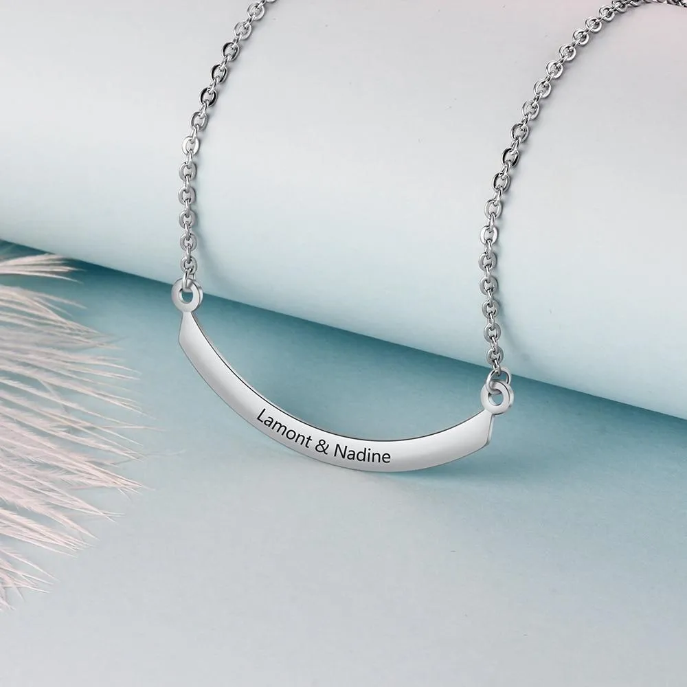 Personalized Stainless Steel Necklace with Semi-Arc Shape Engrave Name Pendant, Trendy Women’s Jewelry Gift