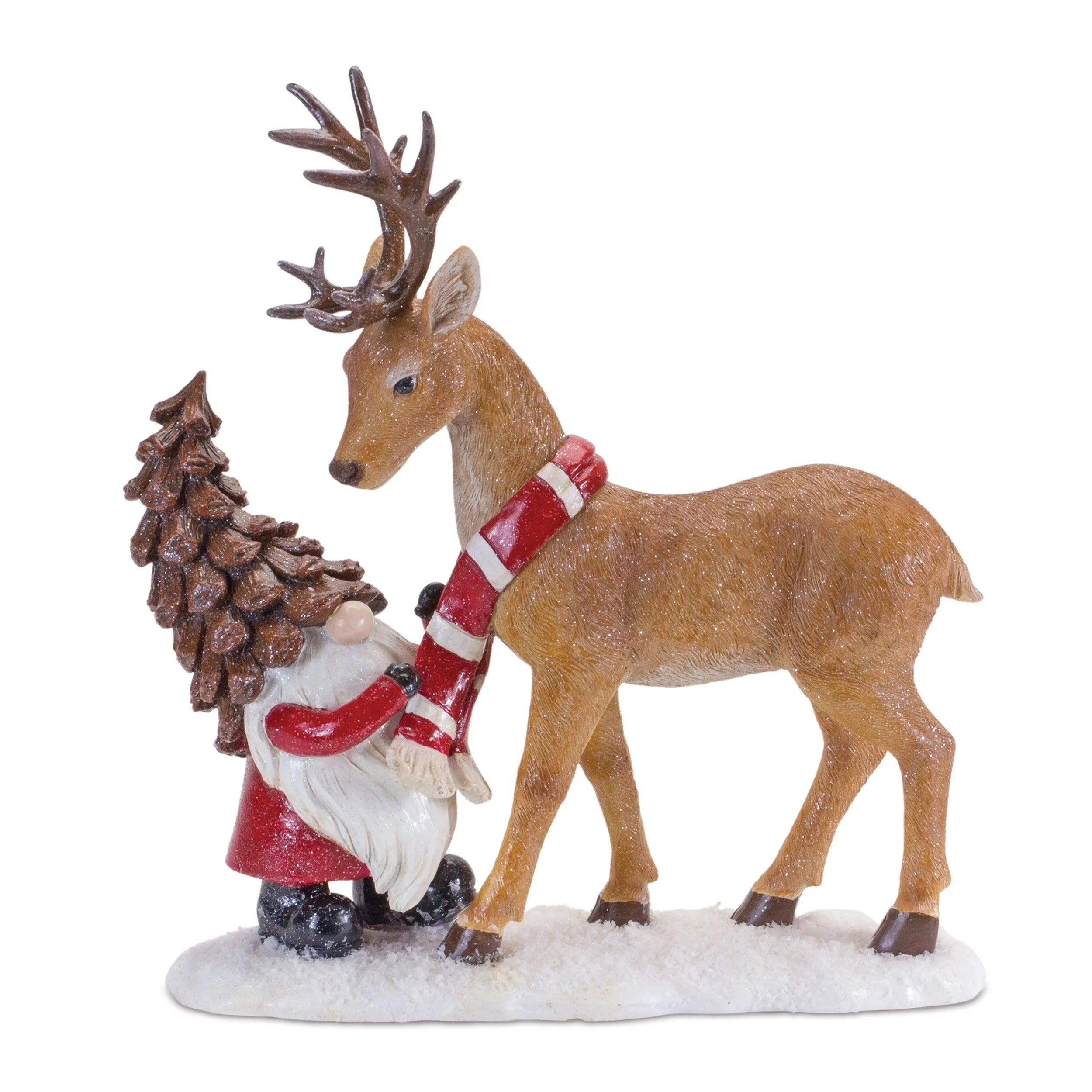 Pinecone Santa Gnome with Deer Figurine (Set of 2)