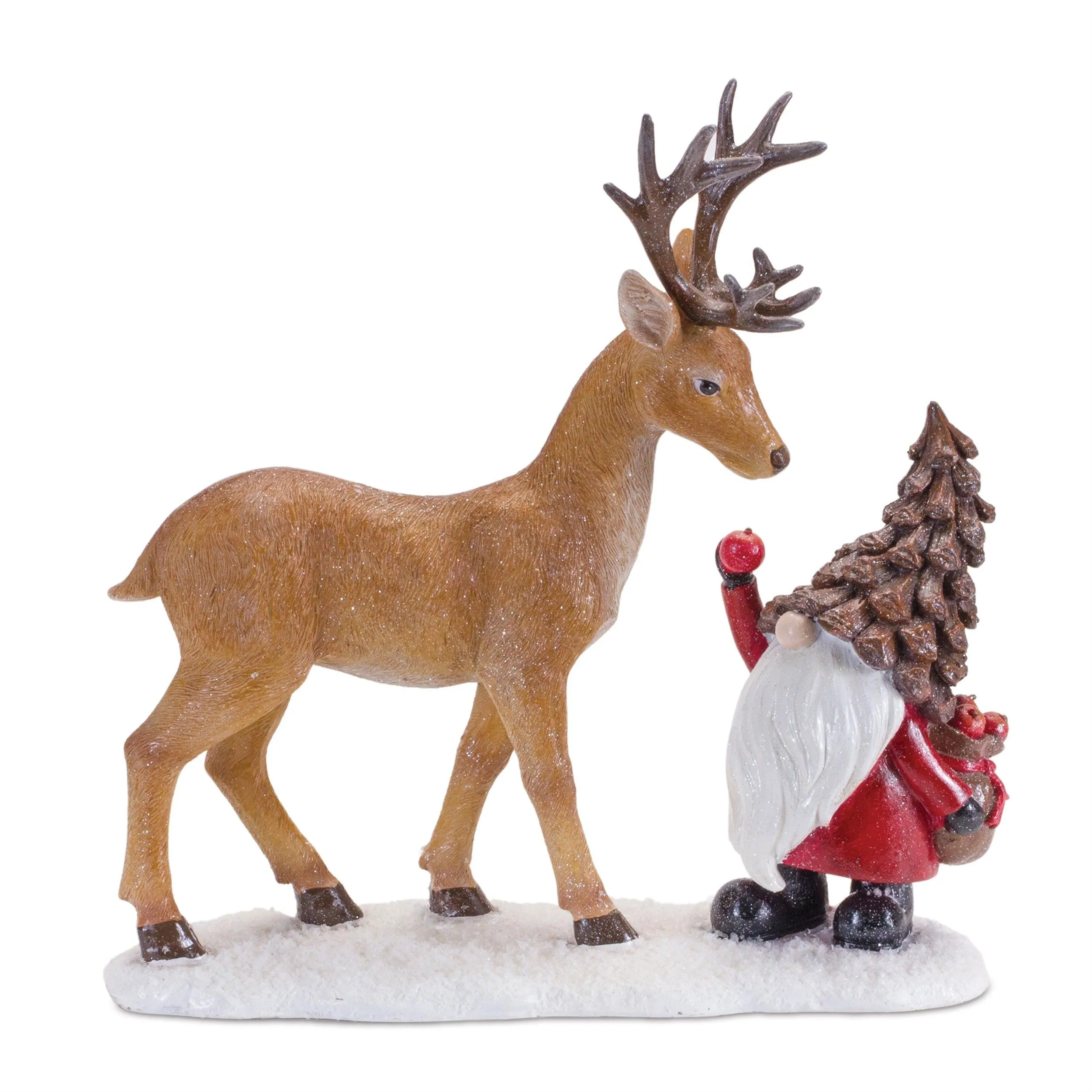 Pinecone Santa Gnome with Deer Figurine (Set of 2)