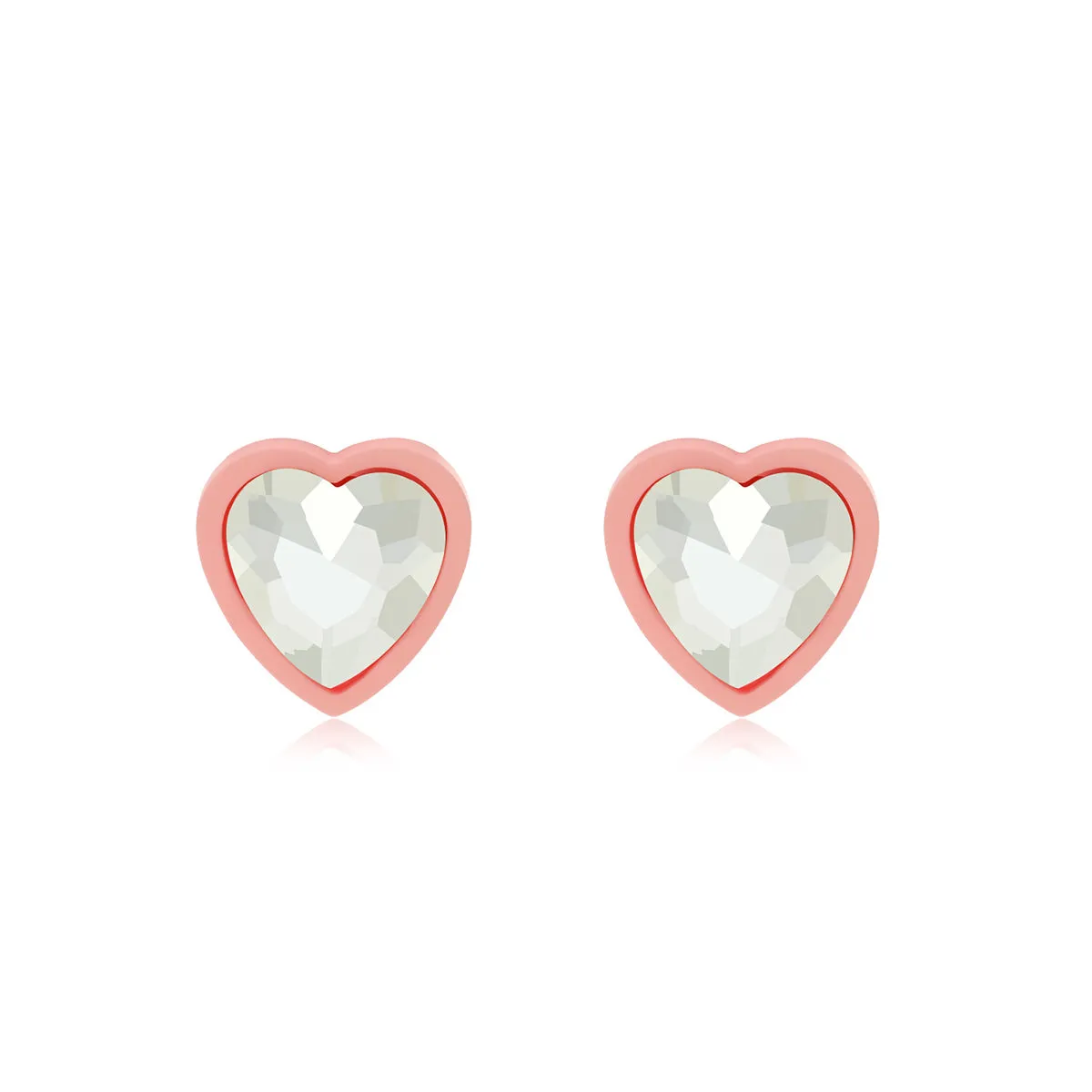 Pink & Crystal Heart Stud Earrings