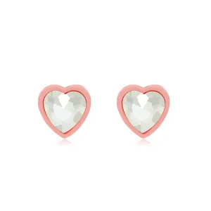 Pink & Crystal Heart Stud Earrings