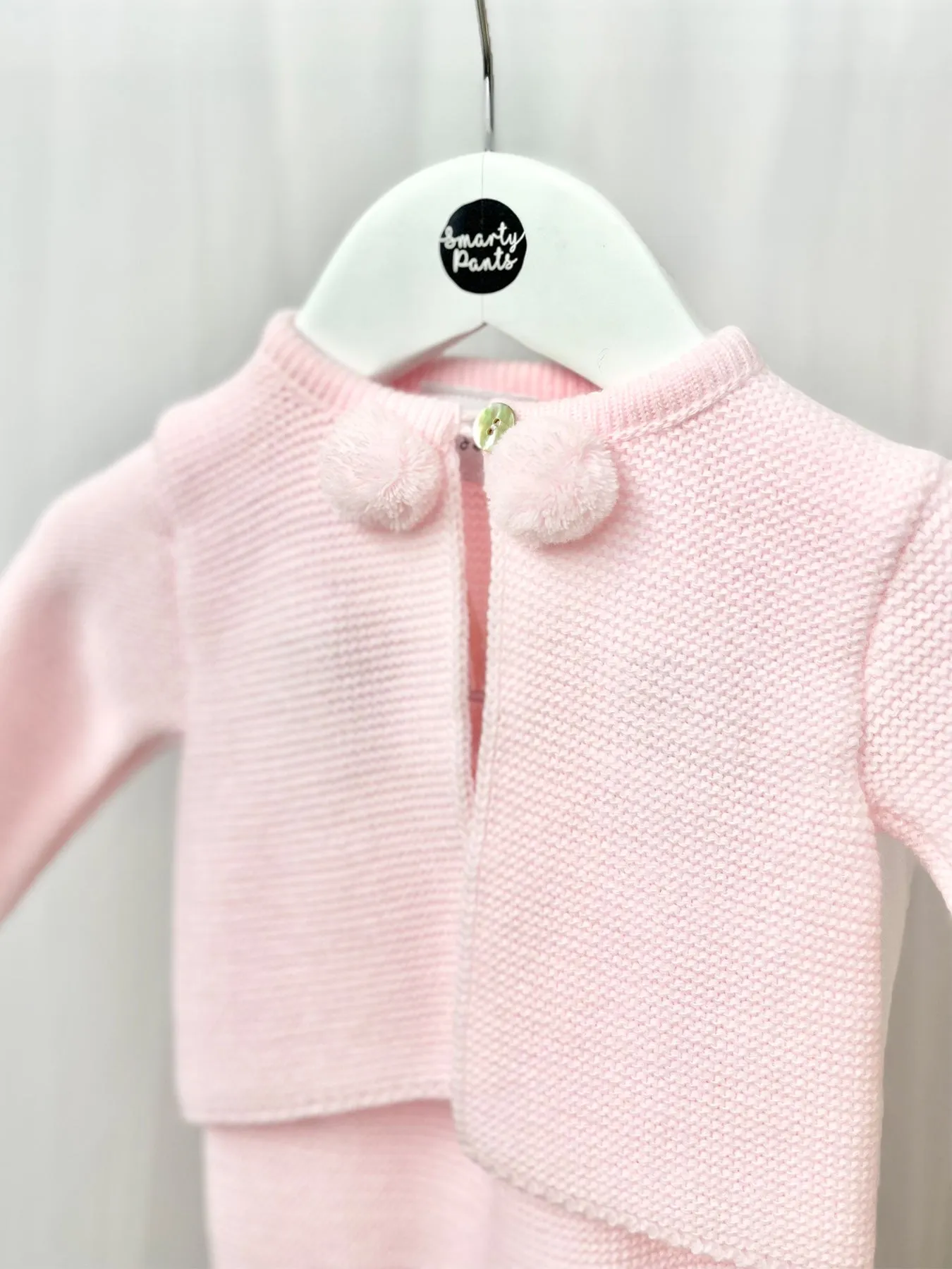 Pink Knitted Pom Pom Jacket and Trouser Set
