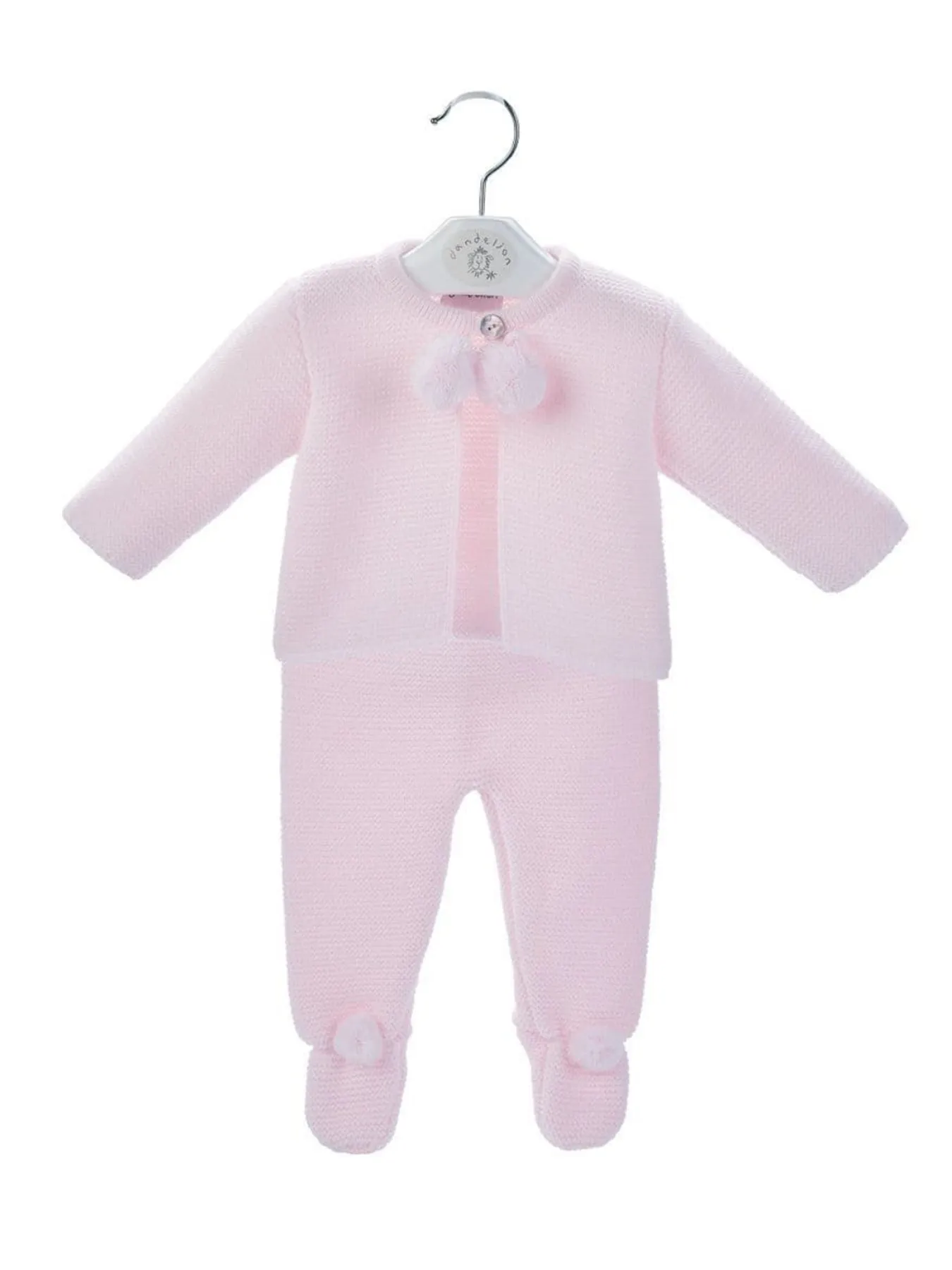 Pink Knitted Pom Pom Jacket and Trouser Set