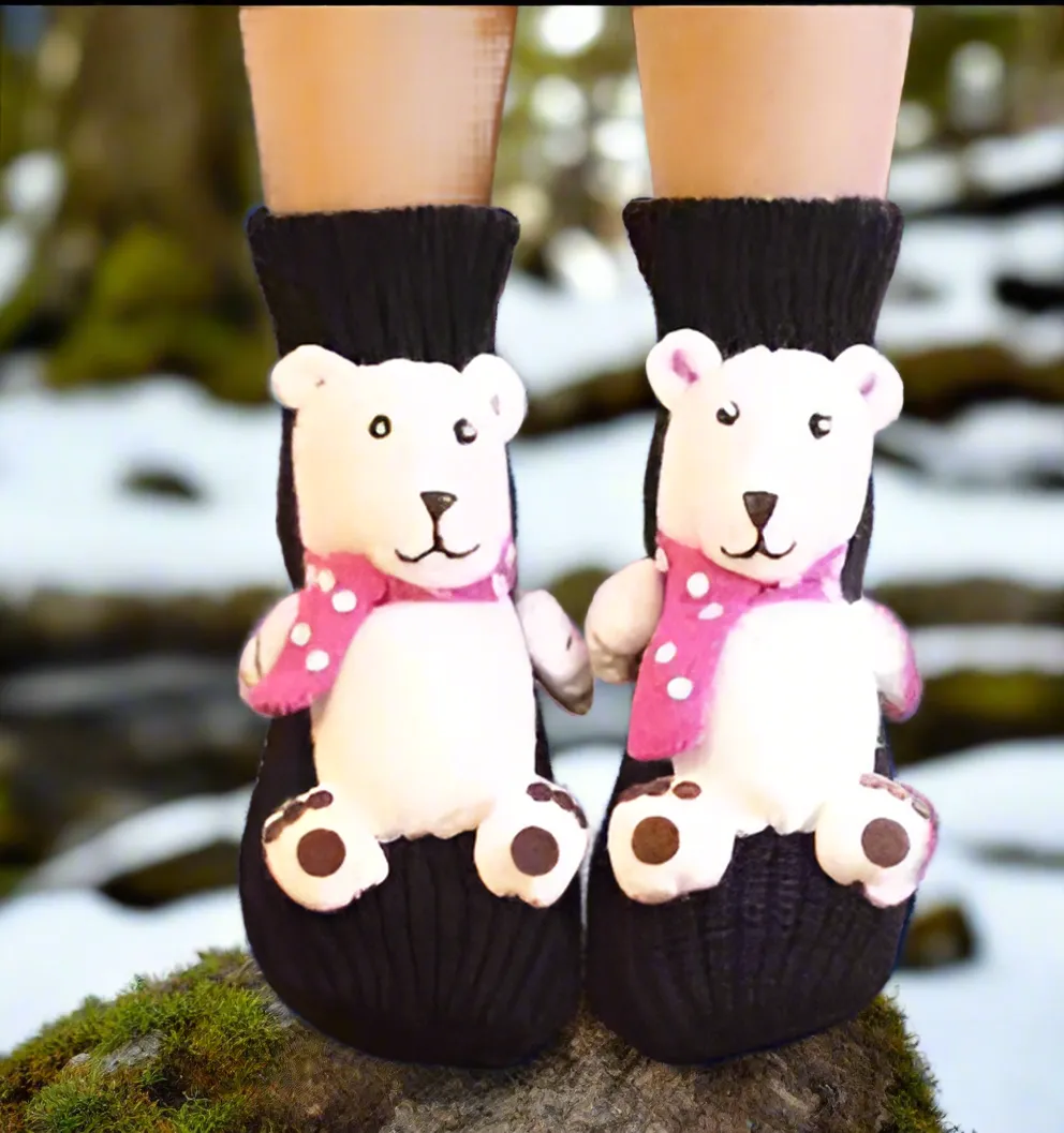 Playful 3D Knitted Socks - Polar Bear Design Provides Warmth for All Ages