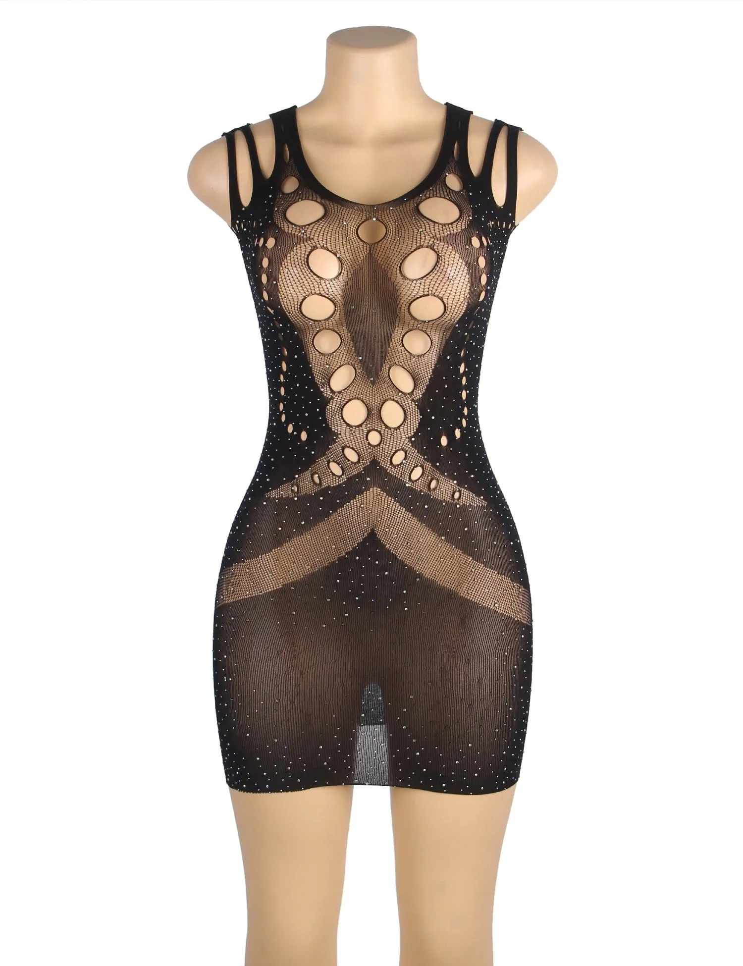 Plus Size Black Sexy Sparkle Glitter Rhinestone Fishnet Hollow Bodystocking Egypt