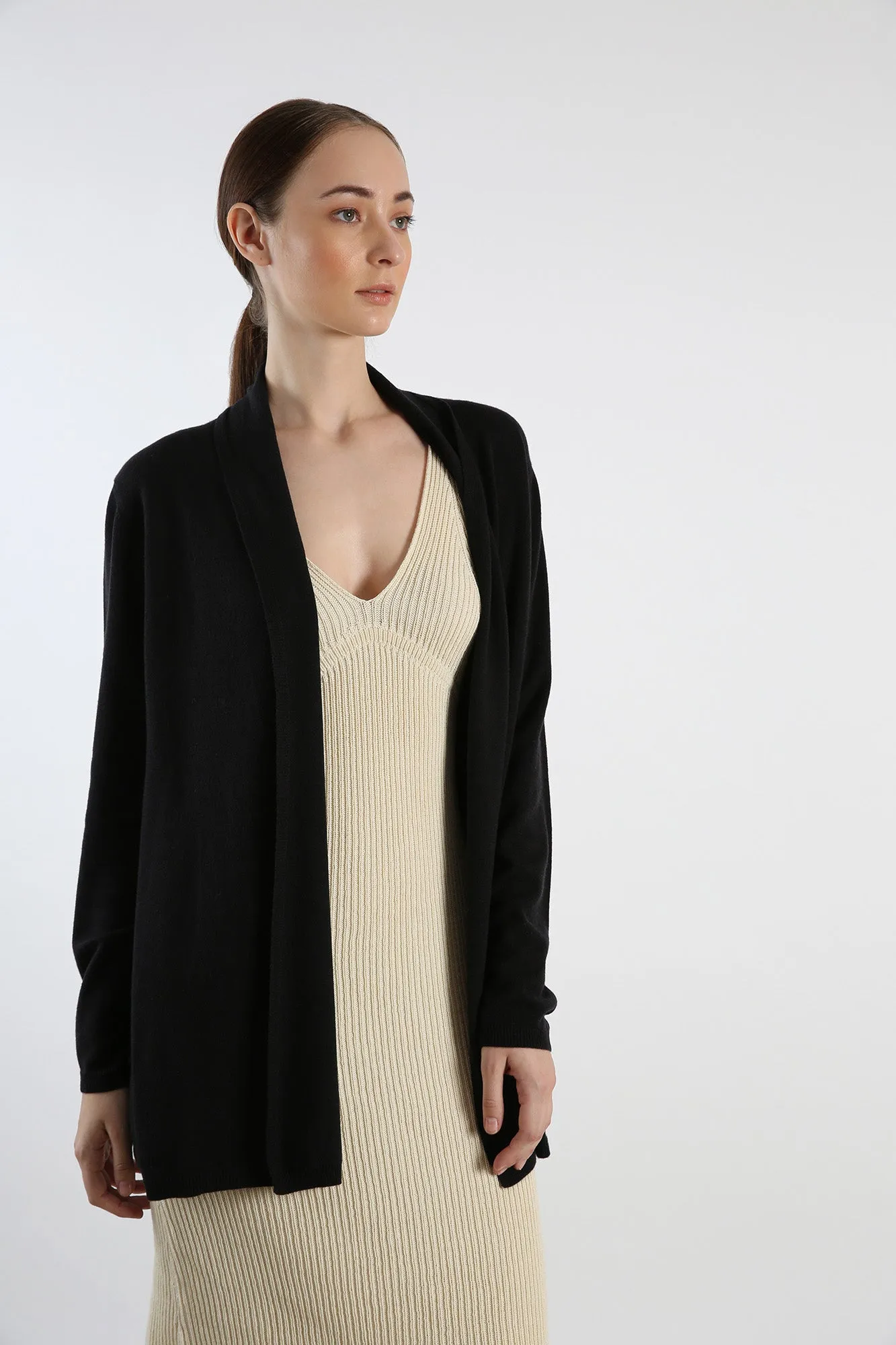 Pure Cashmere Draped Cardigan - Black