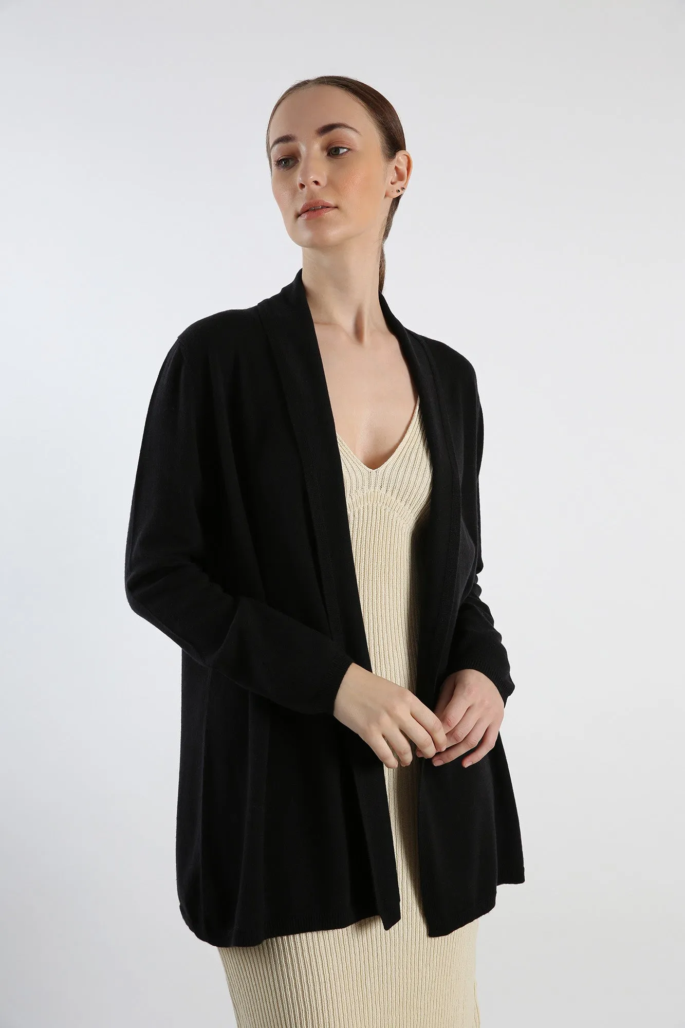 Pure Cashmere Draped Cardigan - Black
