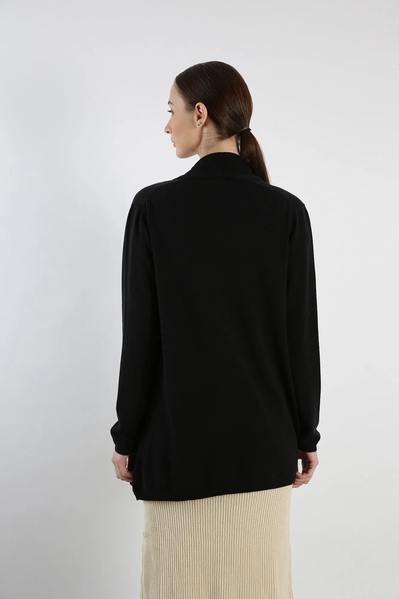 Pure Cashmere Draped Cardigan - Black