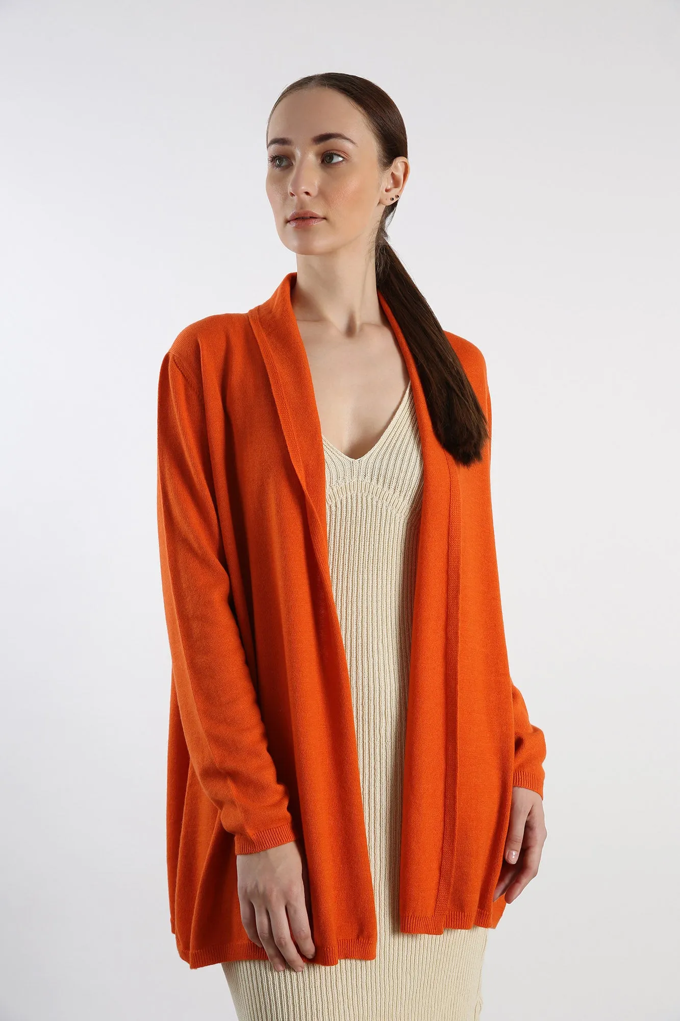 Pure Cashmere Draped Cardigan - Orange
