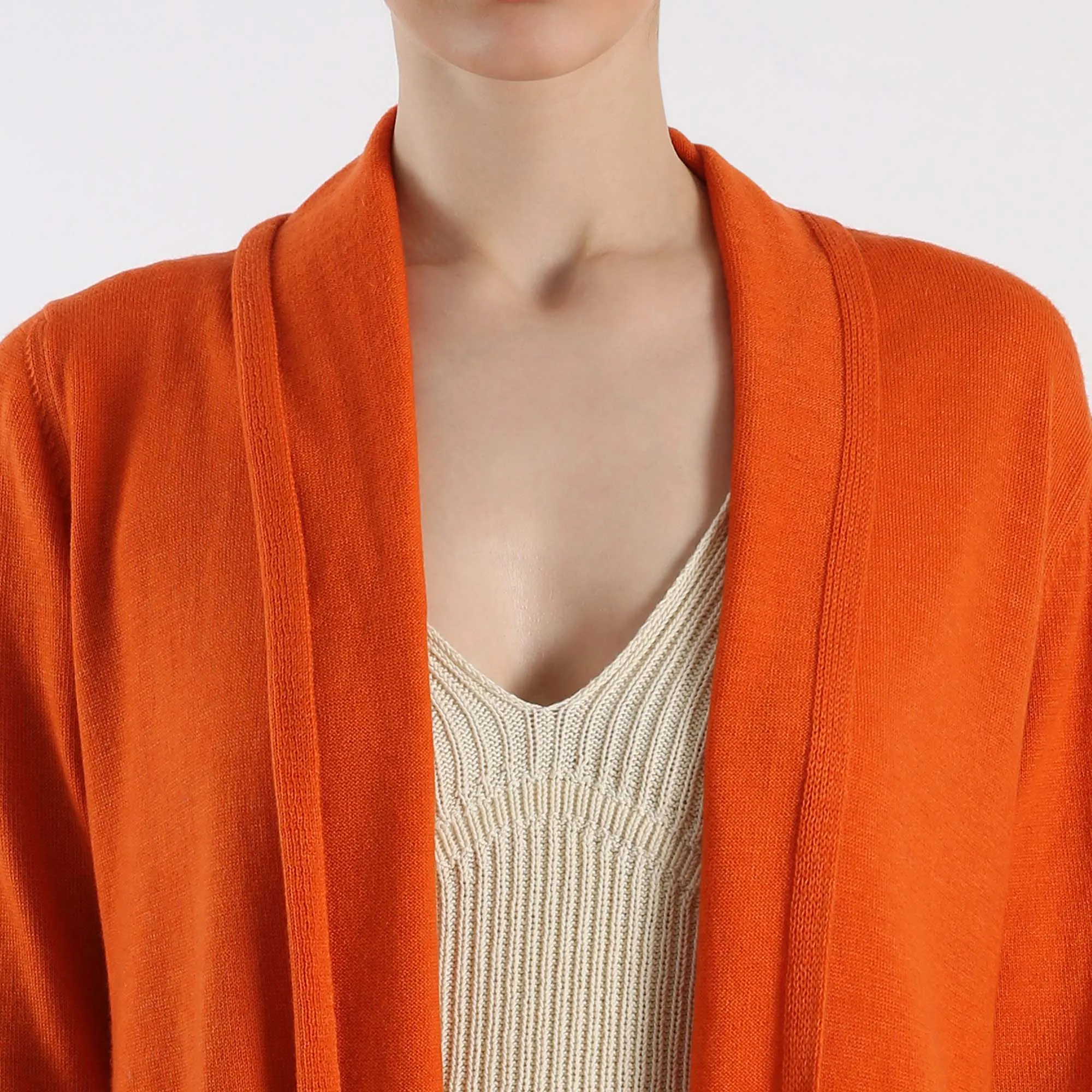 Pure Cashmere Draped Cardigan - Orange