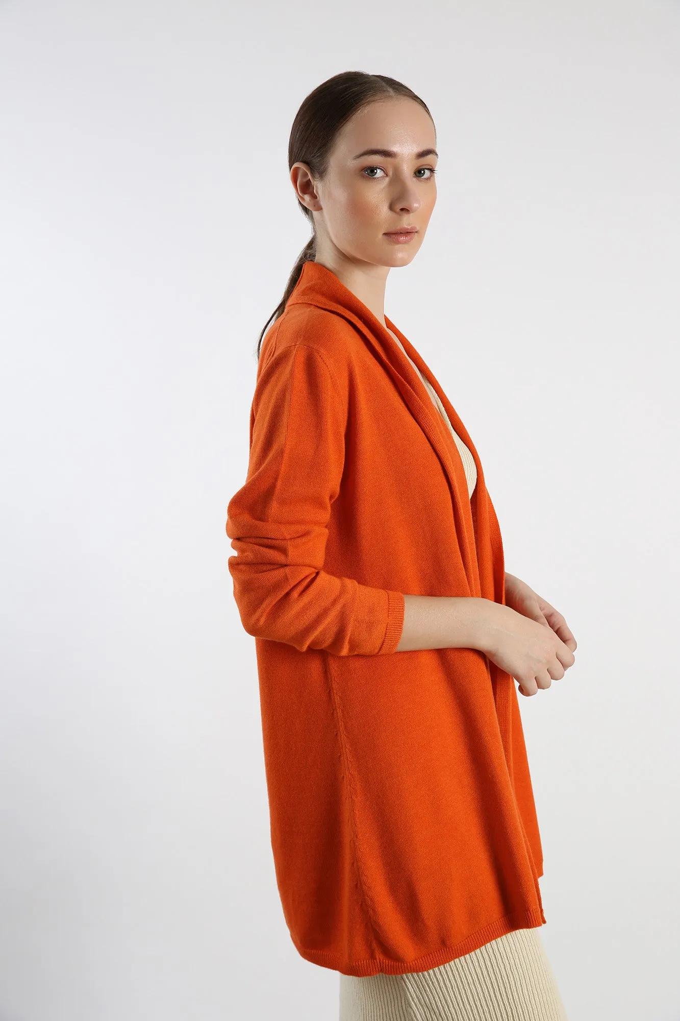 Pure Cashmere Draped Cardigan - Orange