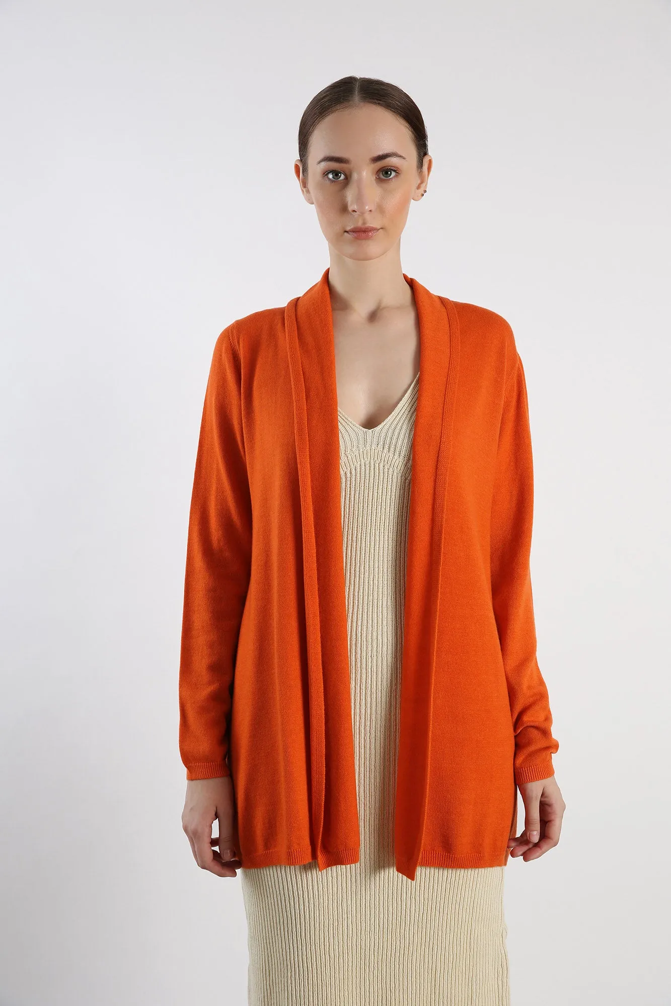 Pure Cashmere Draped Cardigan - Orange