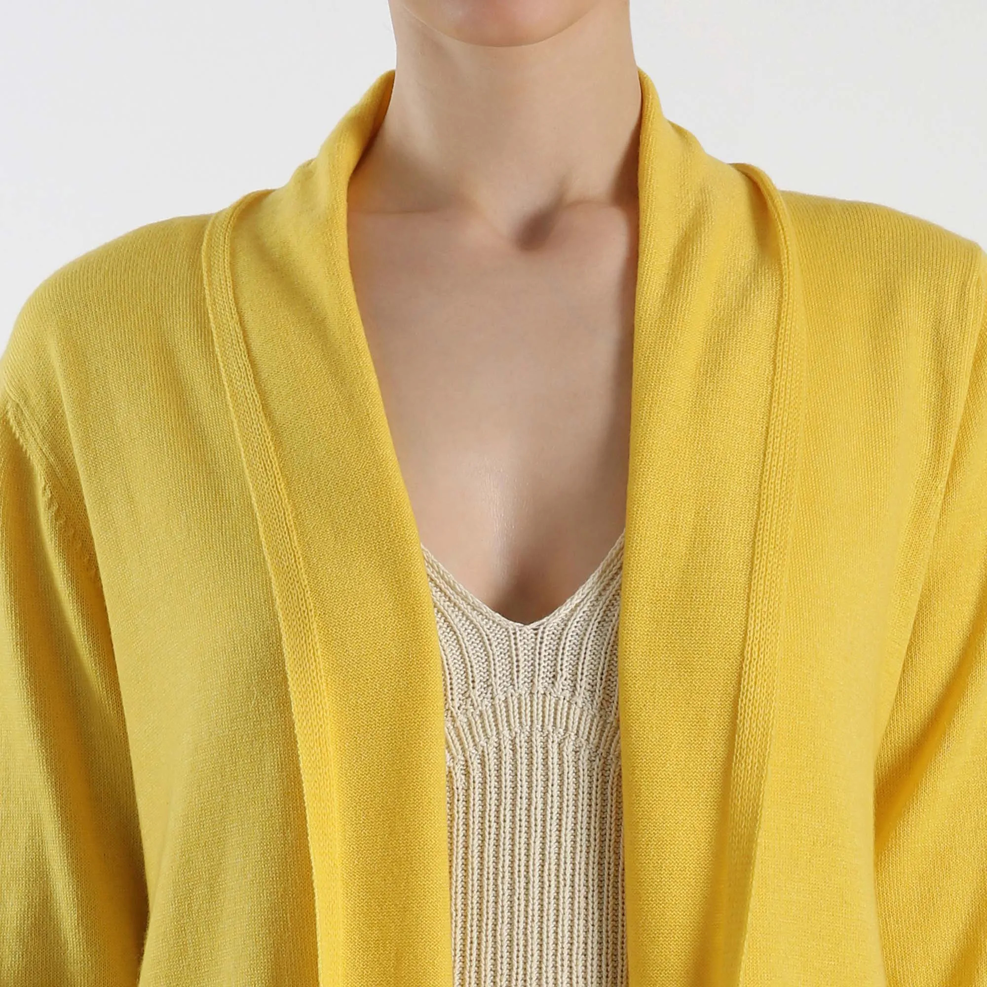 Pure Cashmere Draped Cardigan - Yellow