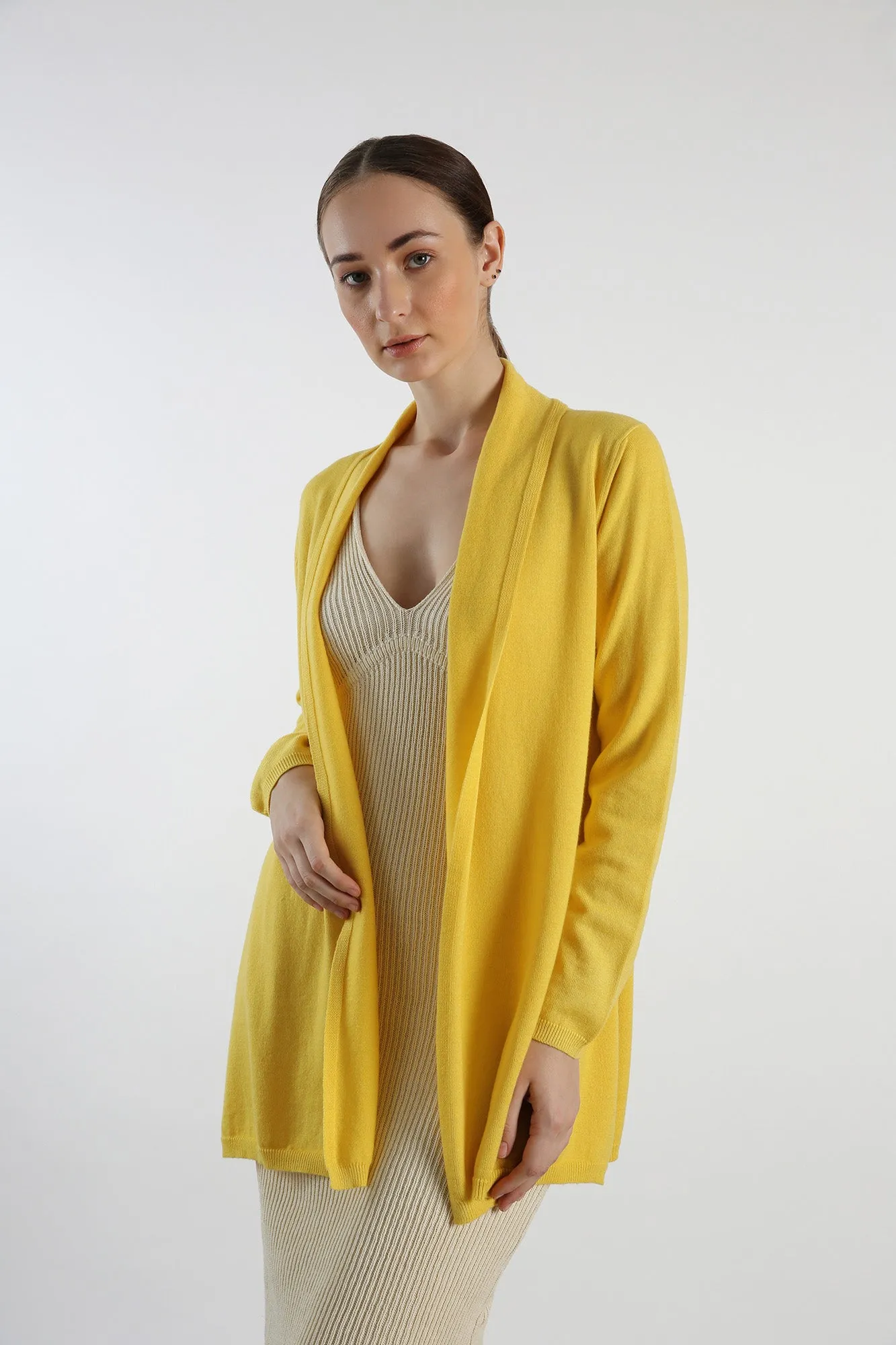 Pure Cashmere Draped Cardigan - Yellow