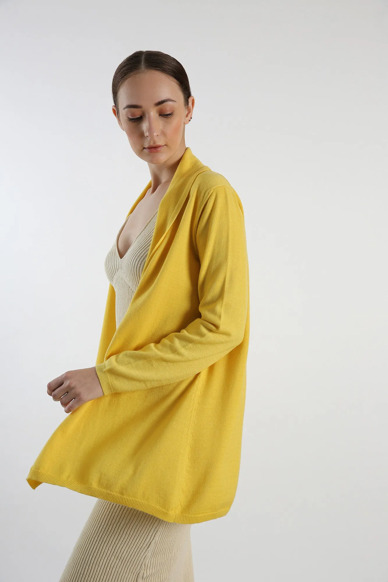 Pure Cashmere Draped Cardigan - Yellow
