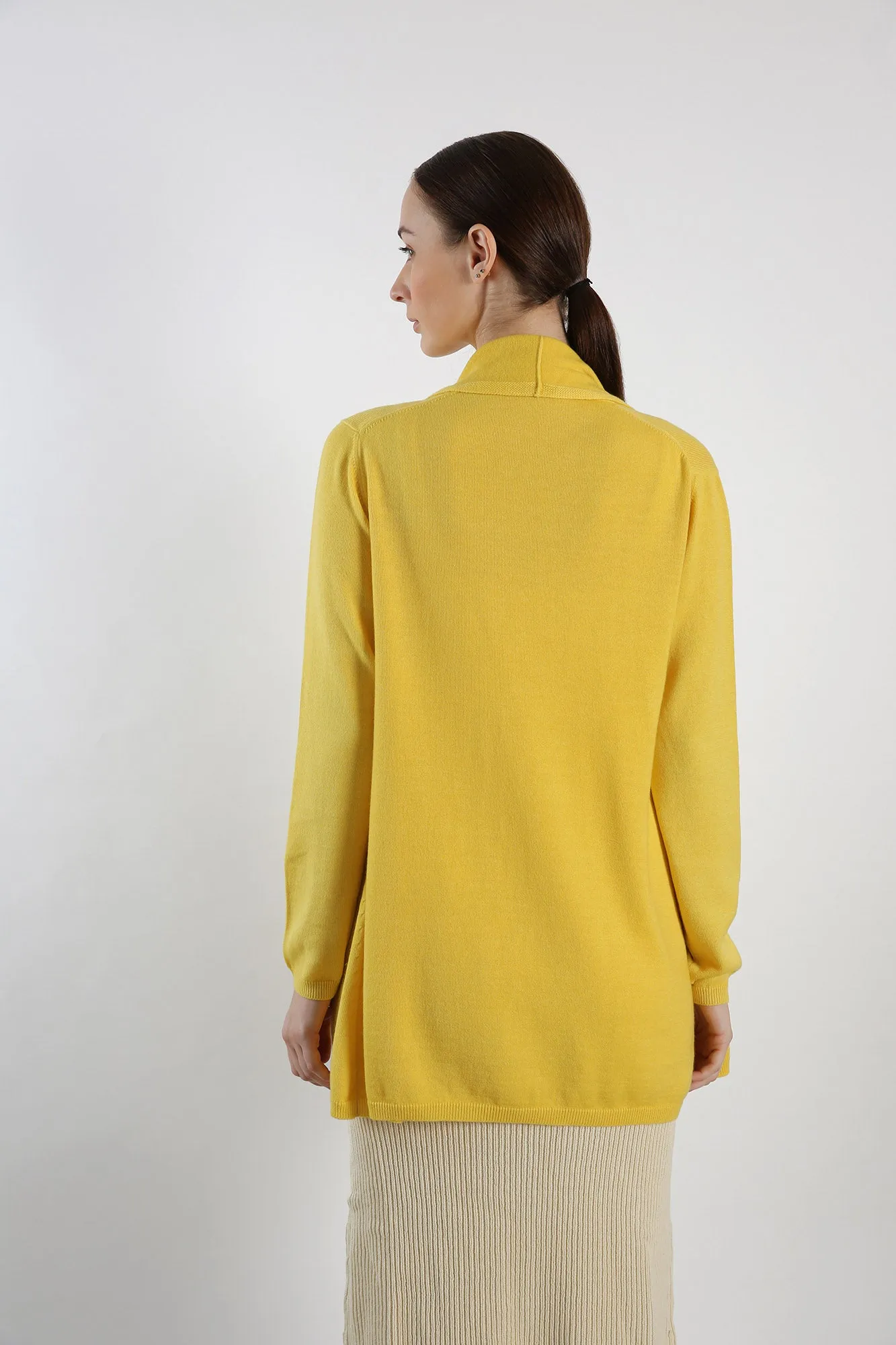 Pure Cashmere Draped Cardigan - Yellow