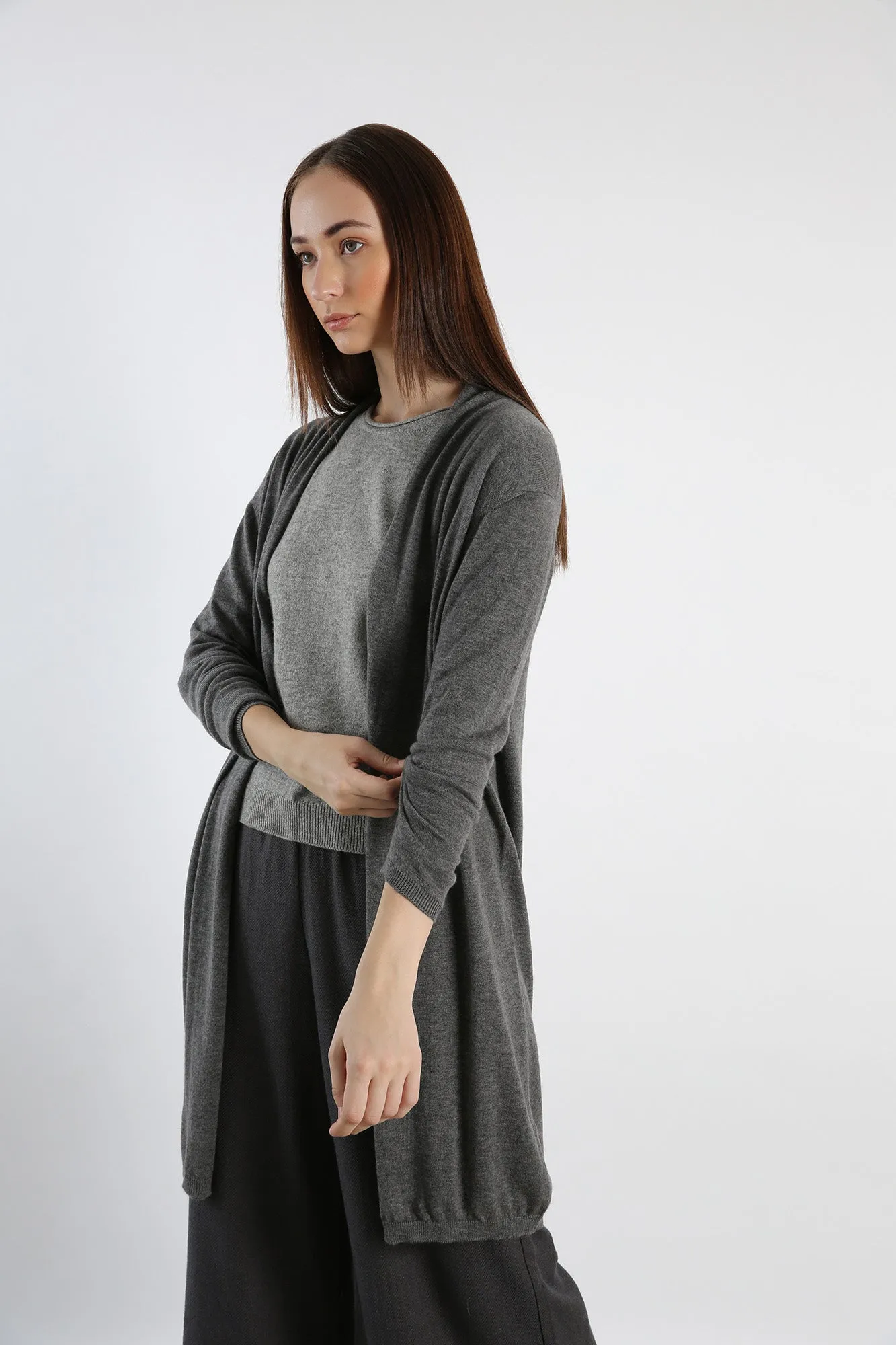 Pure Cashmere Tunic Cardigan - Grey