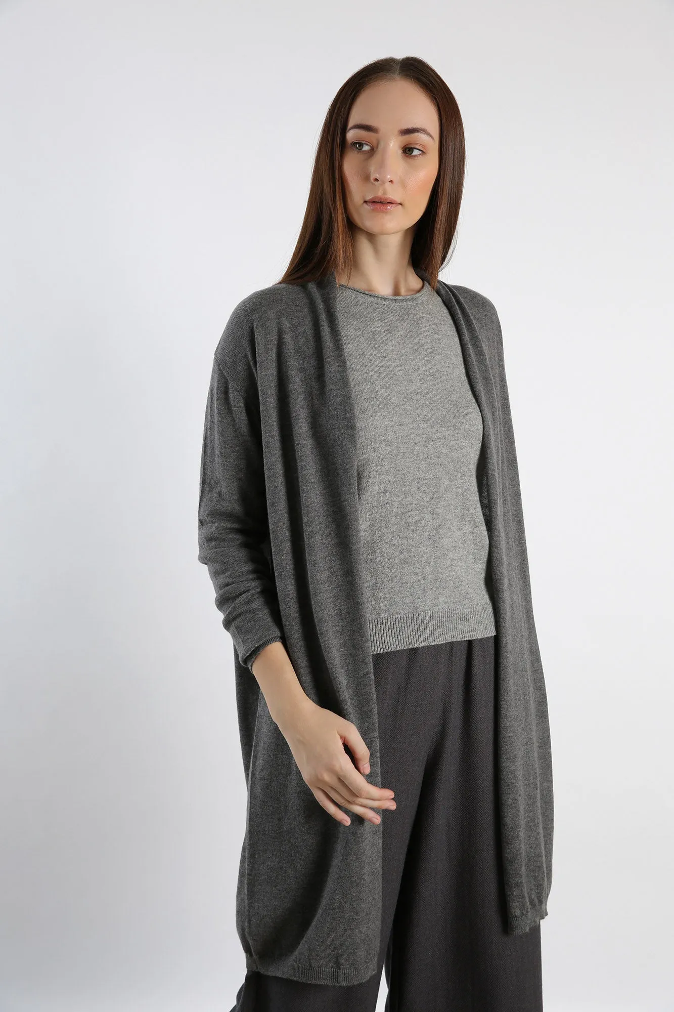 Pure Cashmere Tunic Cardigan - Grey