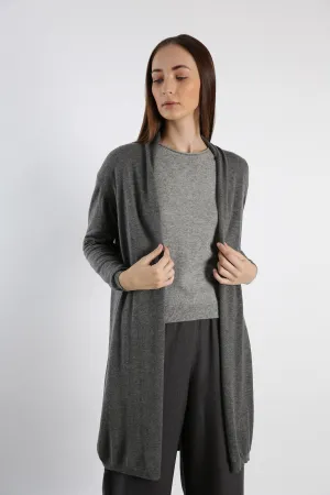 Pure Cashmere Tunic Cardigan - Grey