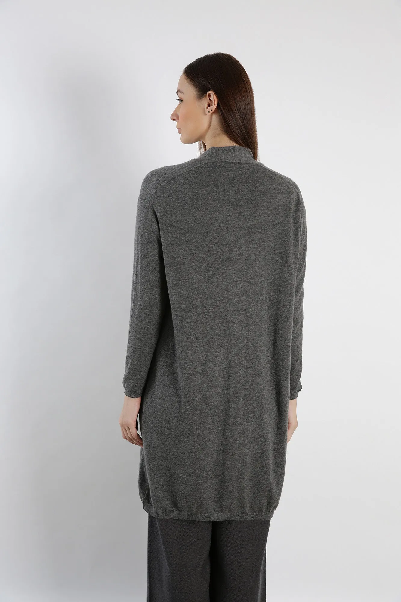 Pure Cashmere Tunic Cardigan - Grey