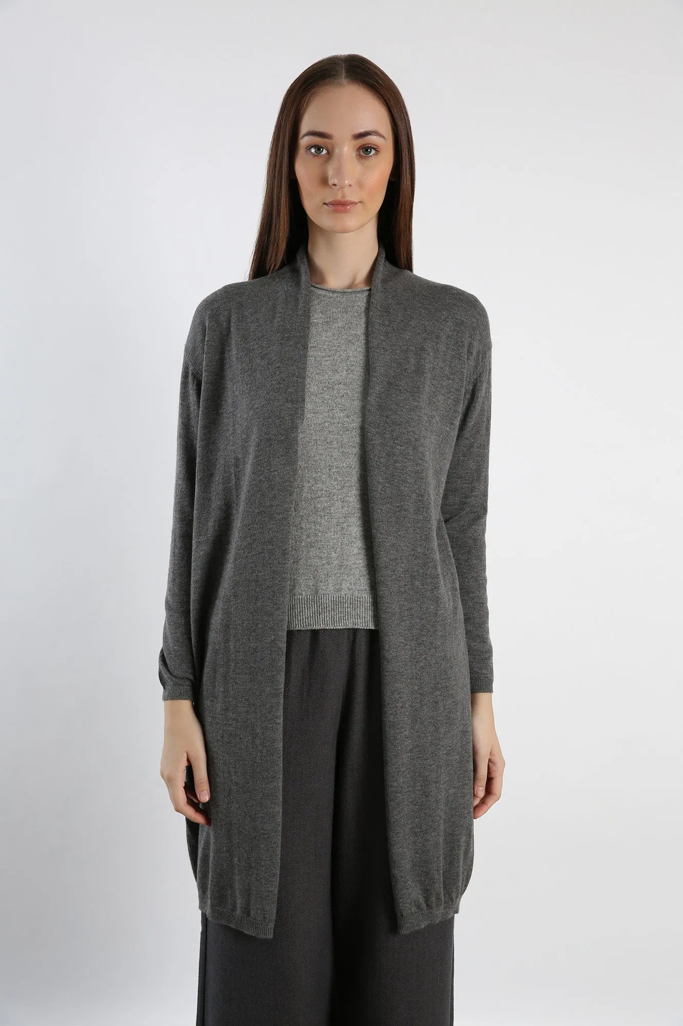 Pure Cashmere Tunic Cardigan - Grey