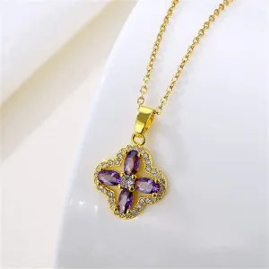 Purple Crystal & Cubic Zirconia 18K Gold-Plated Clover Pendant Necklace
