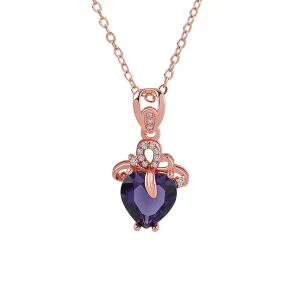 Purple Crystal & Cubic Zirconia Heart Pendant Necklace