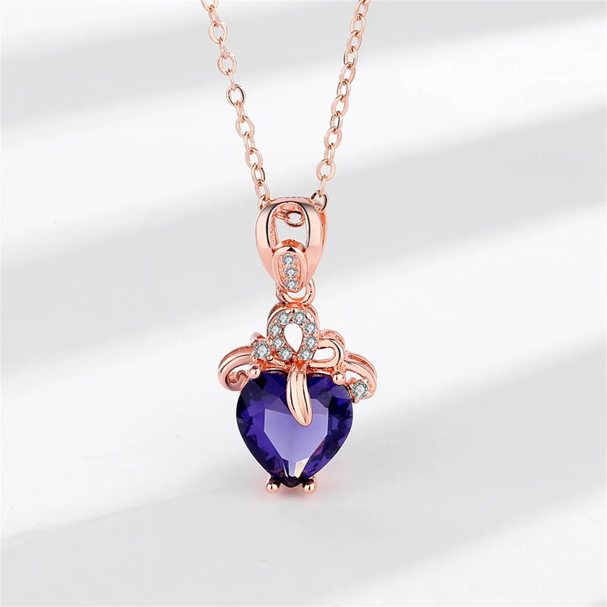 Purple Crystal & Cubic Zirconia Heart Pendant Necklace