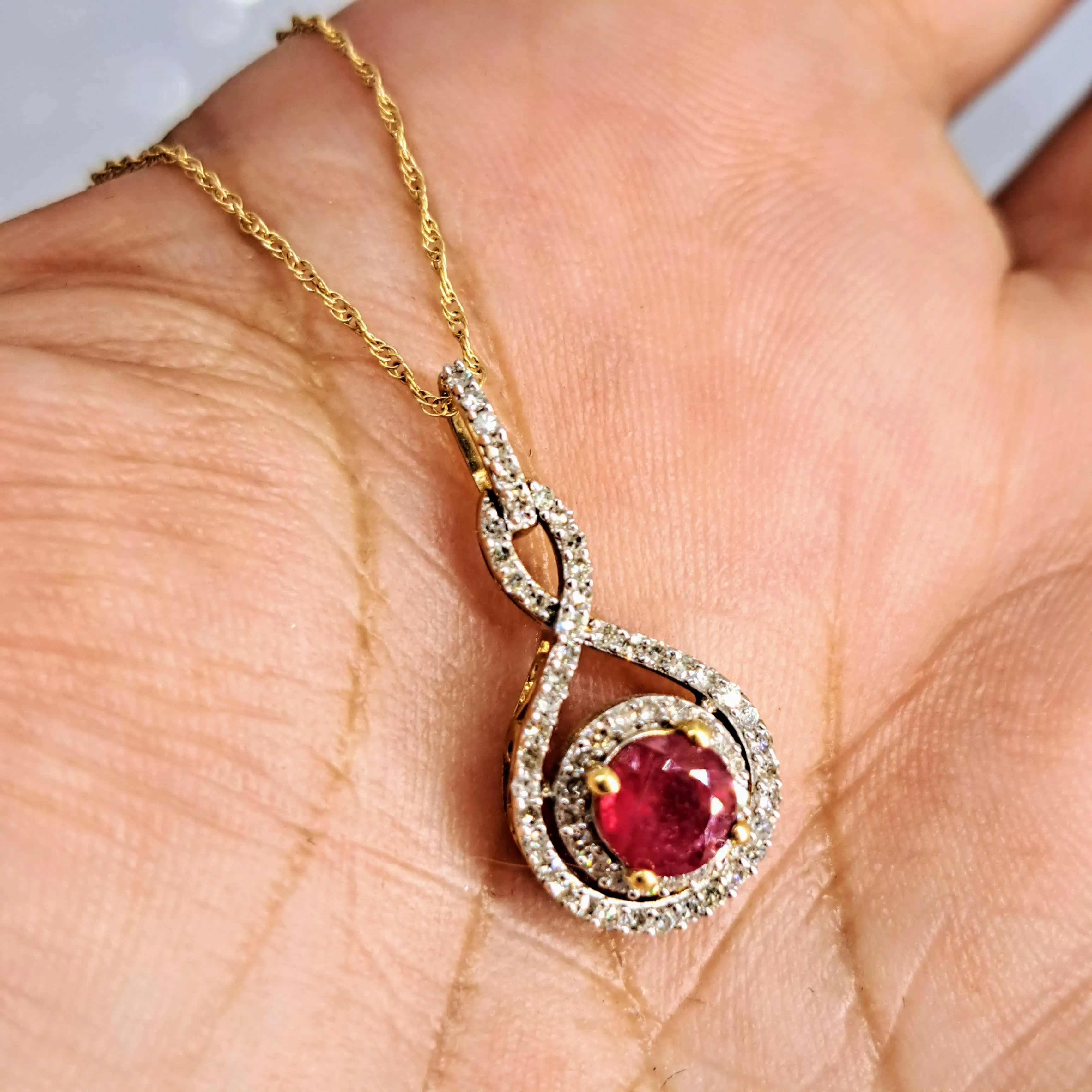 "Another Love Spell" 18" Necklace - Ruby, Diamonds, 14K Gold