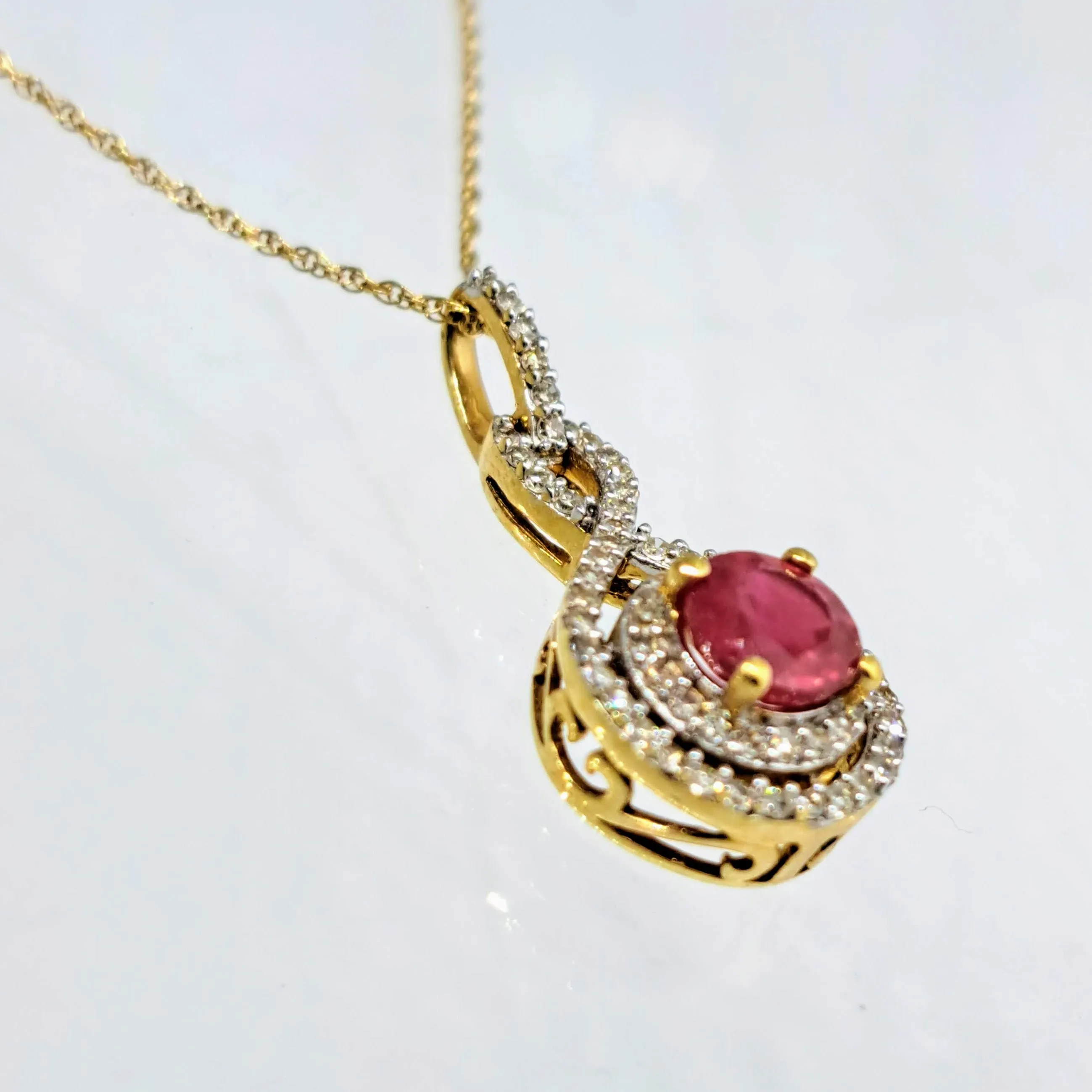 "Another Love Spell" 18" Necklace - Ruby, Diamonds, 14K Gold