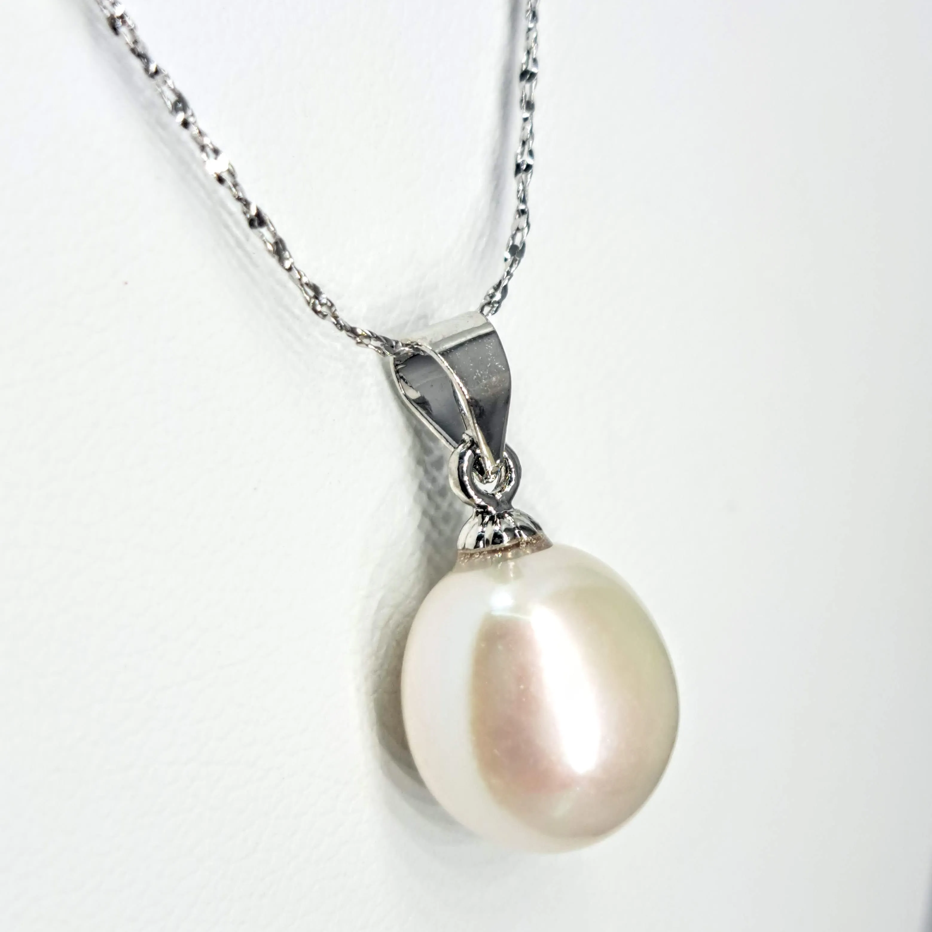 "Classic Pearl Drop" 18" Pendant Necklace - Pearl, Anti-tarnish Sterling