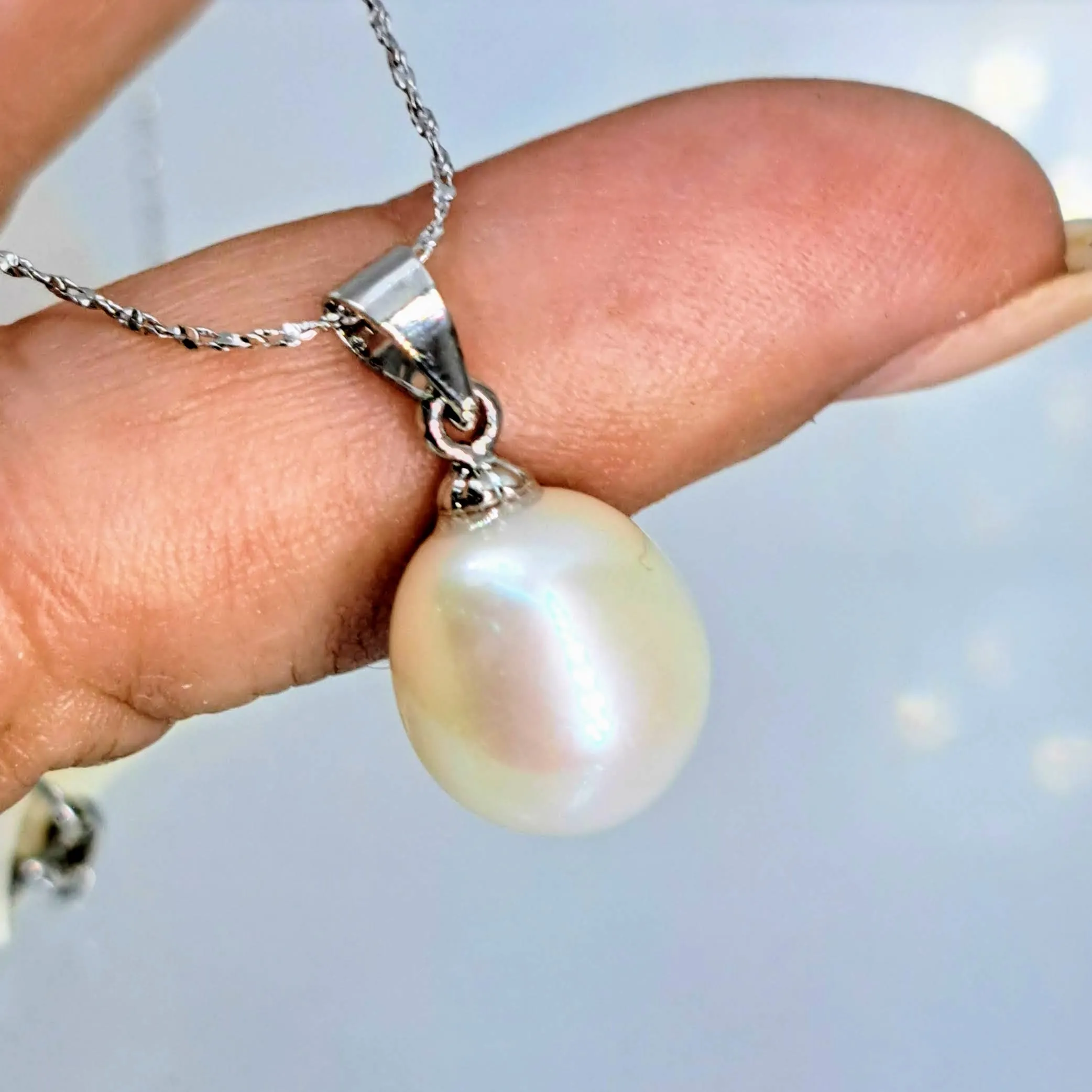 "Classic Pearl Drop" 18" Pendant Necklace - Pearl, Anti-tarnish Sterling