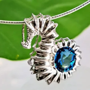 "Seahorse, Of Course!" 1" Pendant Necklace - Topaz, Anti-tarnish Sterling