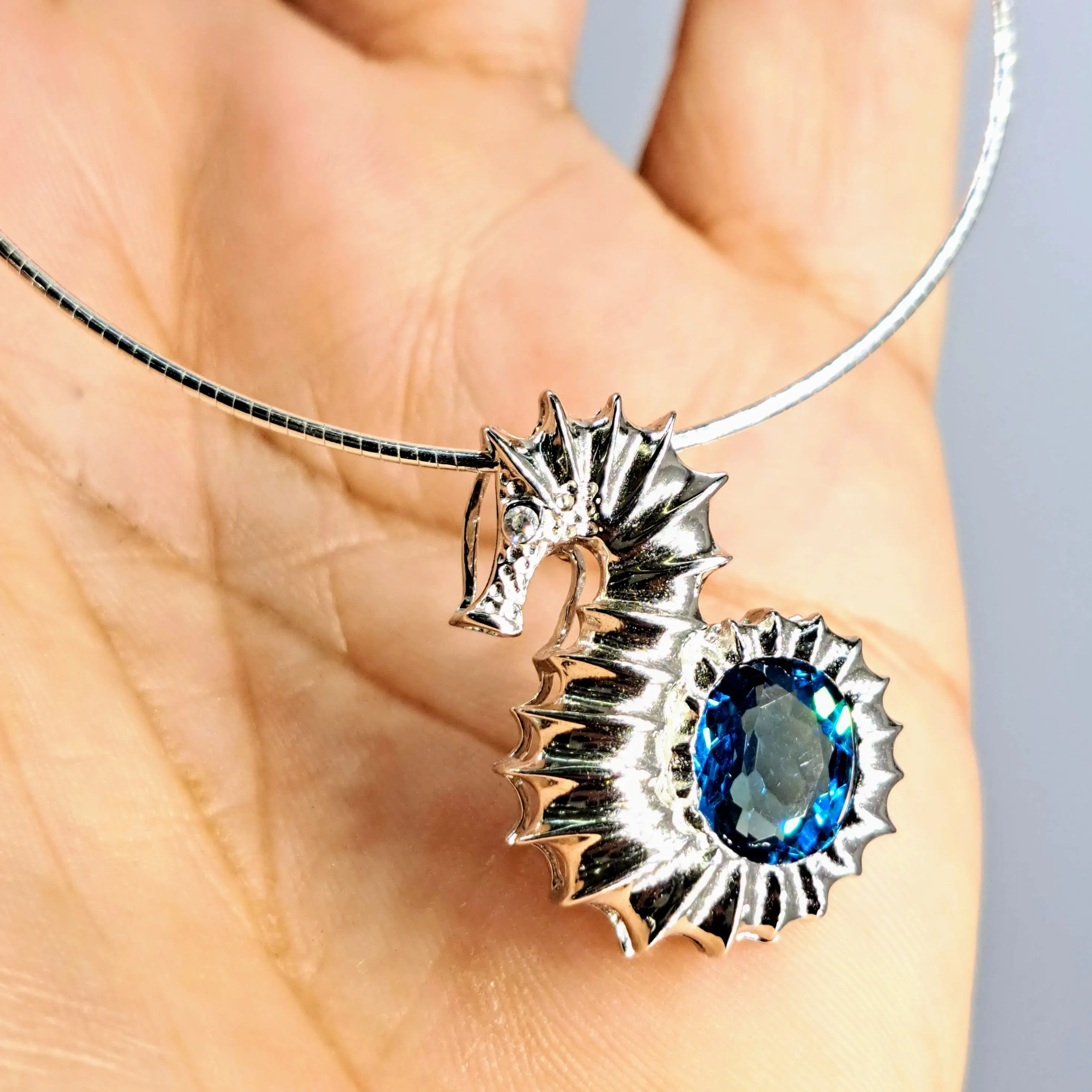 "Seahorse, Of Course!" 1" Pendant Necklace - Topaz, Anti-tarnish Sterling