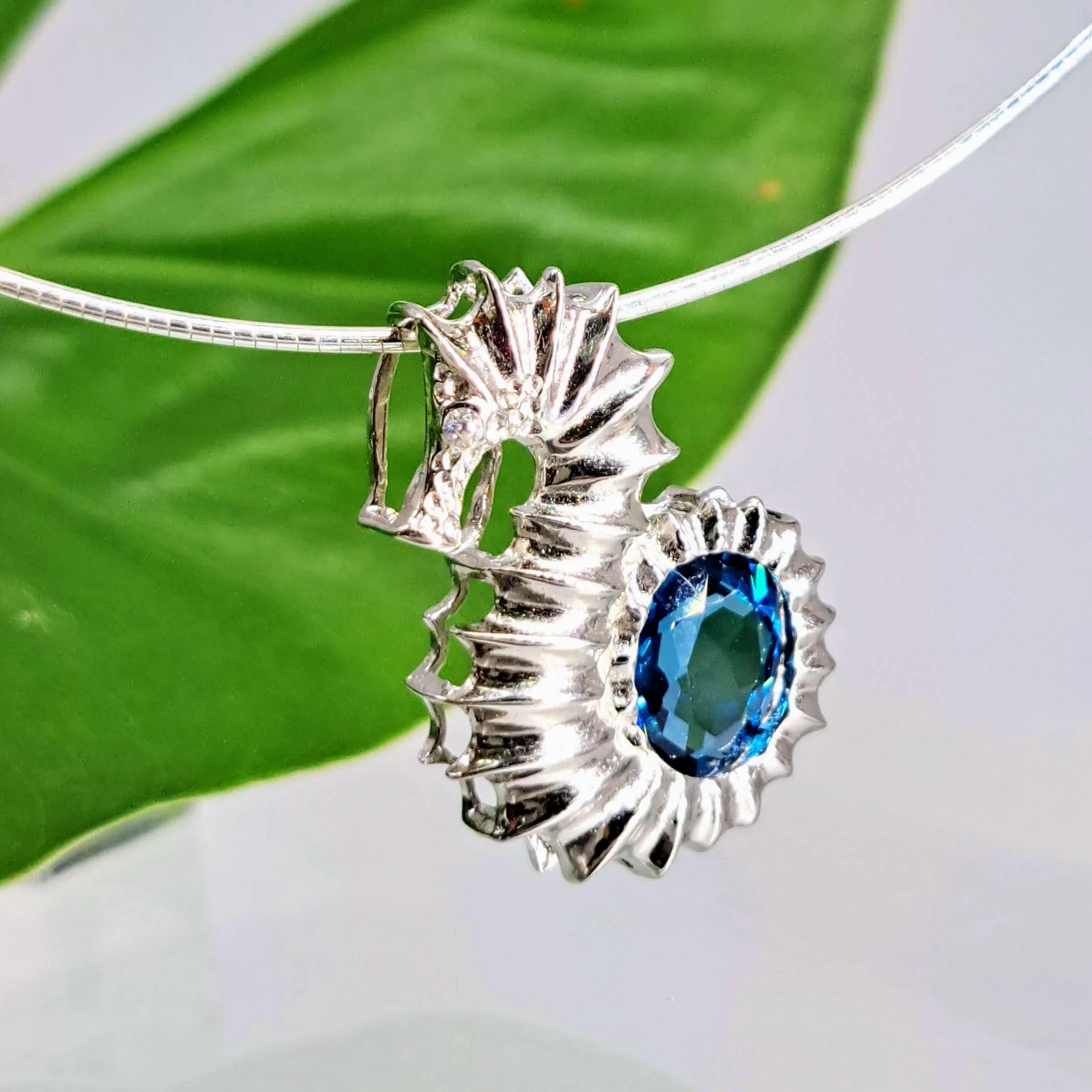 "Seahorse, Of Course!" 1" Pendant Necklace - Topaz, Anti-tarnish Sterling