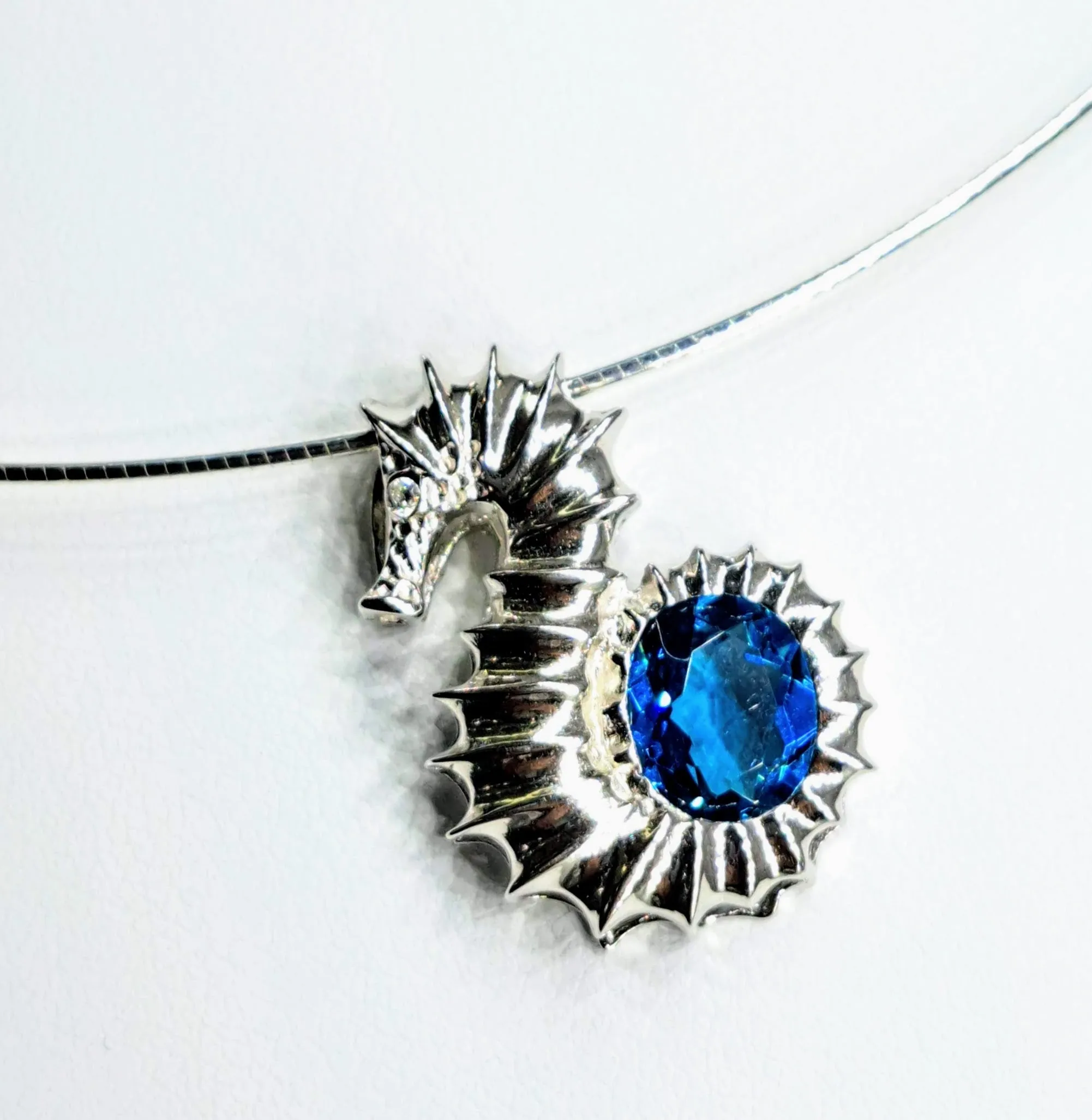 "Seahorse, Of Course!" 1" Pendant Necklace - Topaz, Anti-tarnish Sterling