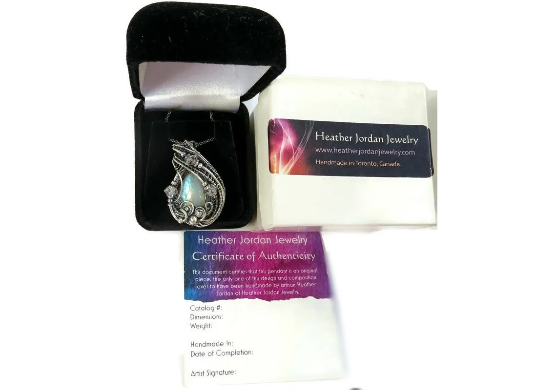Rainbow Moonstone Pendant with Herkimer Diamonds