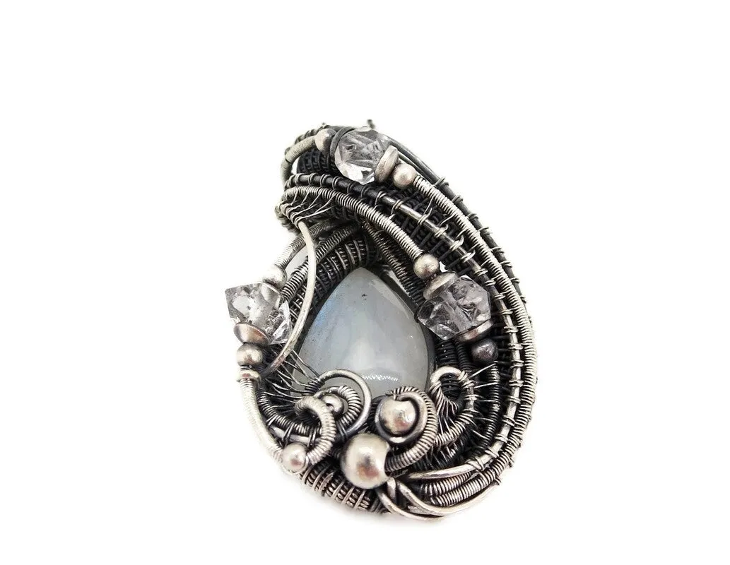 Rainbow Moonstone Pendant with Herkimer Diamonds