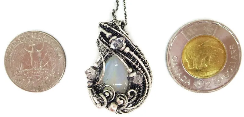 Rainbow Moonstone Pendant with Herkimer Diamonds
